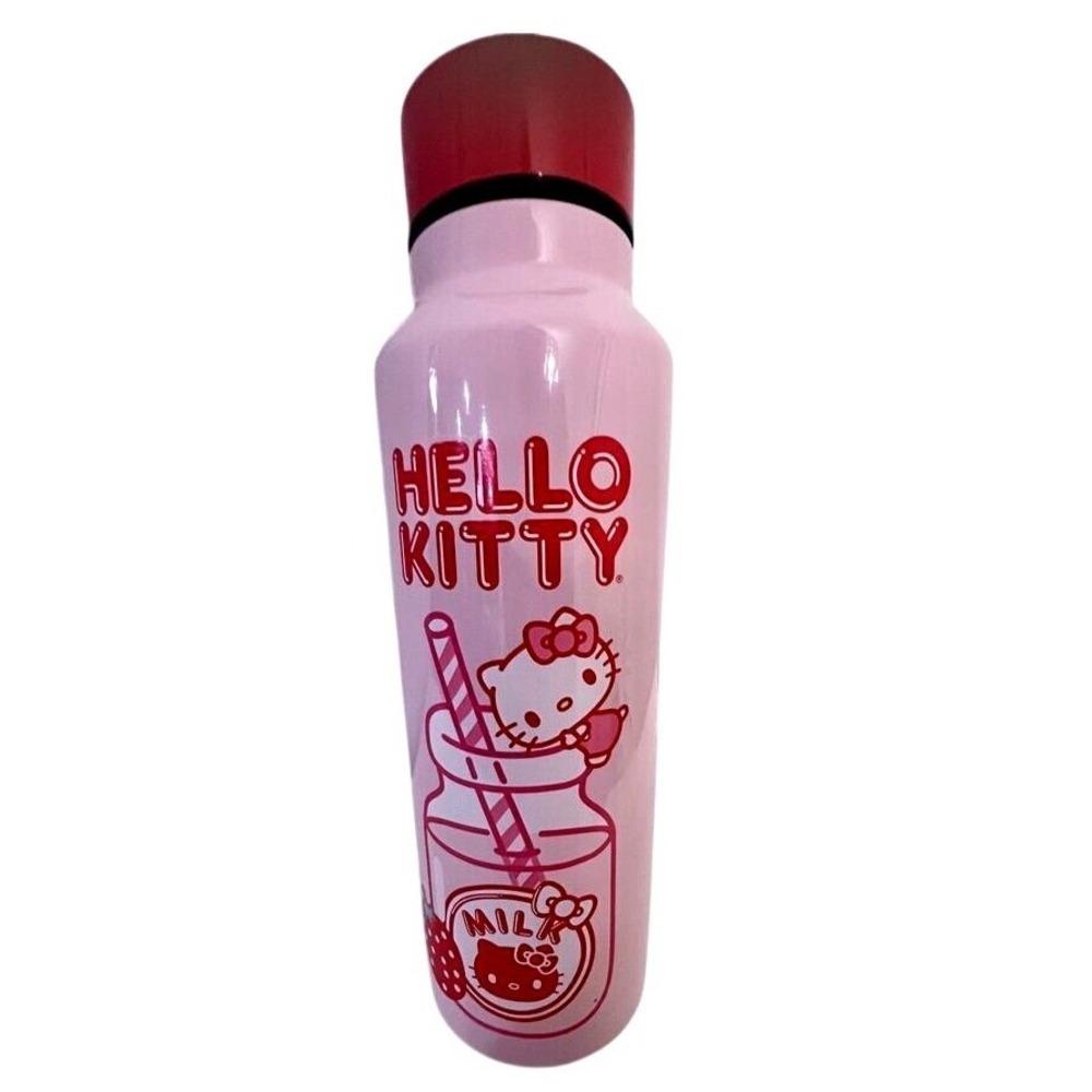 Hello Kitty Pink Milk Bottle Water Bottle Travel Tumbler Red‎ Lid Carry Handle